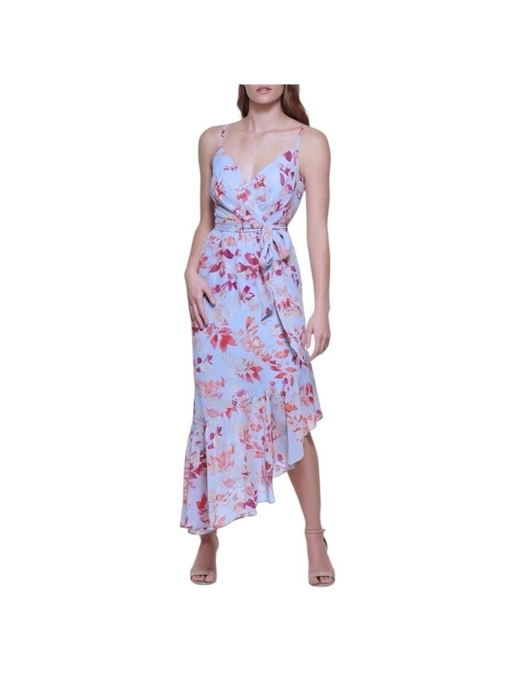Eliza J V-Neck Floral Ruffle Hem Maxi Dress Size 8 (fits like a size 4) Lined